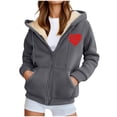 thumbnail image 4 of Omexry Womens Coats, Winter Coats for Women Women's Fashionable Printed Fleece Hooded Sweatshirt Jacket Dark Gray XL, 4 of 7