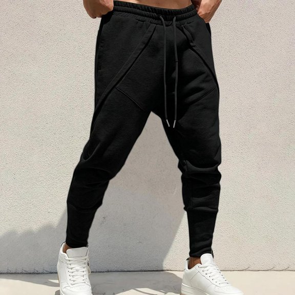 Elvqul Sweatpants with Pockets for Men Open Bottom Straight Leg Atheletic Pants Elasitc Waist Workout Lightweight Mens Pants Running