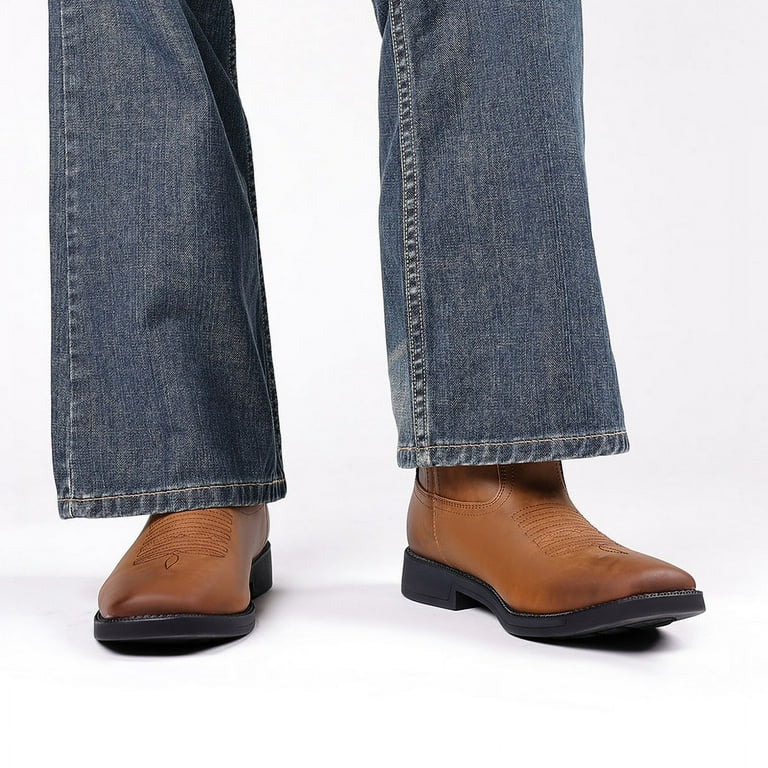 Men's Western Cowboy Boots Brown Coffee Work Boot Winter Boots for