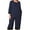 F1-Navy Blue, variant on SHOWMALL Women Plus Size Pajamas Set 3/4 Sleeves Pjs Sleepwear Loungewear Nightwear with Pockets