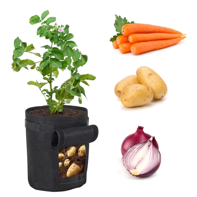 Sac de Culture pour Plantes Rond Non Tissé Noir de 7 Gallons avec Rabat d'Accès Visuel et Poignées Renforcées - Jardinière en Tissu Réutilisable pour Légumes, Fruits, Fleurs, Plantes à Racines Profondes - Idéal pour la Maison, le Jardin