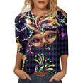 thumbnail image 1 of PMUYBHF T-Shirt Imprimé Joyeuses Fêtes Manches 3/4 Col Rond Blouse 3806 m, 1 of 5