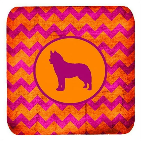 Siberian Husky Chevron Pink And Orange Foam Coasters - Set 4, 3.5 x 3.5 In.