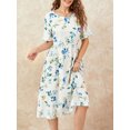 thumbnail image 4 of ZAXARRA Robe Longue pour Femmes, Élégante Robe d'Été Décontractée à Manches Courtes Col Rond Imprimé Fleur/encre, 4 of 9