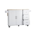 thumbnail image 2 of Hassch Rolling Kitchen Island Cart with Folding Drop Leaf Wood Top, Portable Trolley Island with Large Storage Cabinet, Adjustable Shelf and 3 Drawers, White, 2 of 9