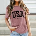 thumbnail image 2 of MIXUE Boho Tops For Women Summer Letter Print Round Neck Short Sleeve Soft Trendy Casual Pullover Shirts For Women Tee Shirts Sportswear,Pink,L, 2 of 5