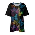 thumbnail image 4 of IYYVV Womens Shirts Plus Size Short Sleeve Cute Tops Summer Vneck Cotton Tunic Tops For Women Butterfly Graphic Tees Cute Clothes Fall Fashion 2024 Blue 2XL, 4 of 7