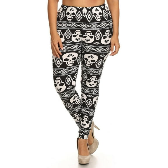 Buttery Soft Skull Tribe Plus Size Leggings (One Size Plus,Black)
