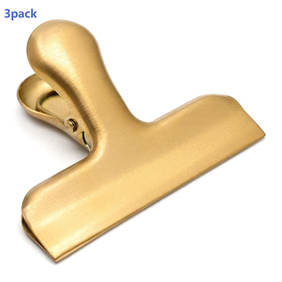 3 Pack Chip Clips Bag Clips Gold Metal Clip for Food Storage, Air Tight Seal Chip Bag Clip, Strong Food Clip for Snack, Chips, Kitchen Decor, Home & Office Paper Heavy Duty