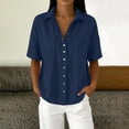 thumbnail image 2 of Womens Summer Causal Button Down Tops Fashion Casual Linen Solid Color Flared Open Front Short Sleeve Button-Up V-Neck Pocket Top Breathable travel-friendly blouses, 2 of 6