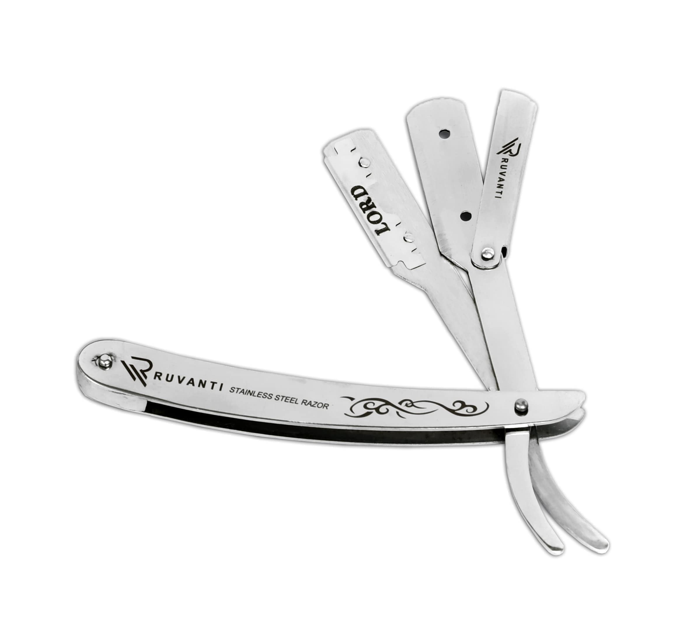 (3 pack) Ruvanti Straight Edge Razor for Professional Barbers, Best for Salon and Home Use - for Men's Shave (Silver)