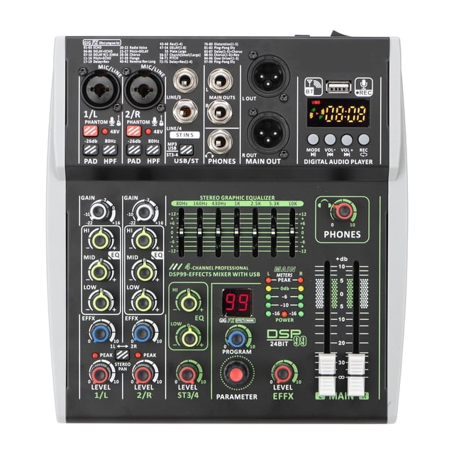 4/6 Channels Individual 48V Phantom Power E 99 DSP Effects USB Computer Play Record Podcast Audio Mixer
