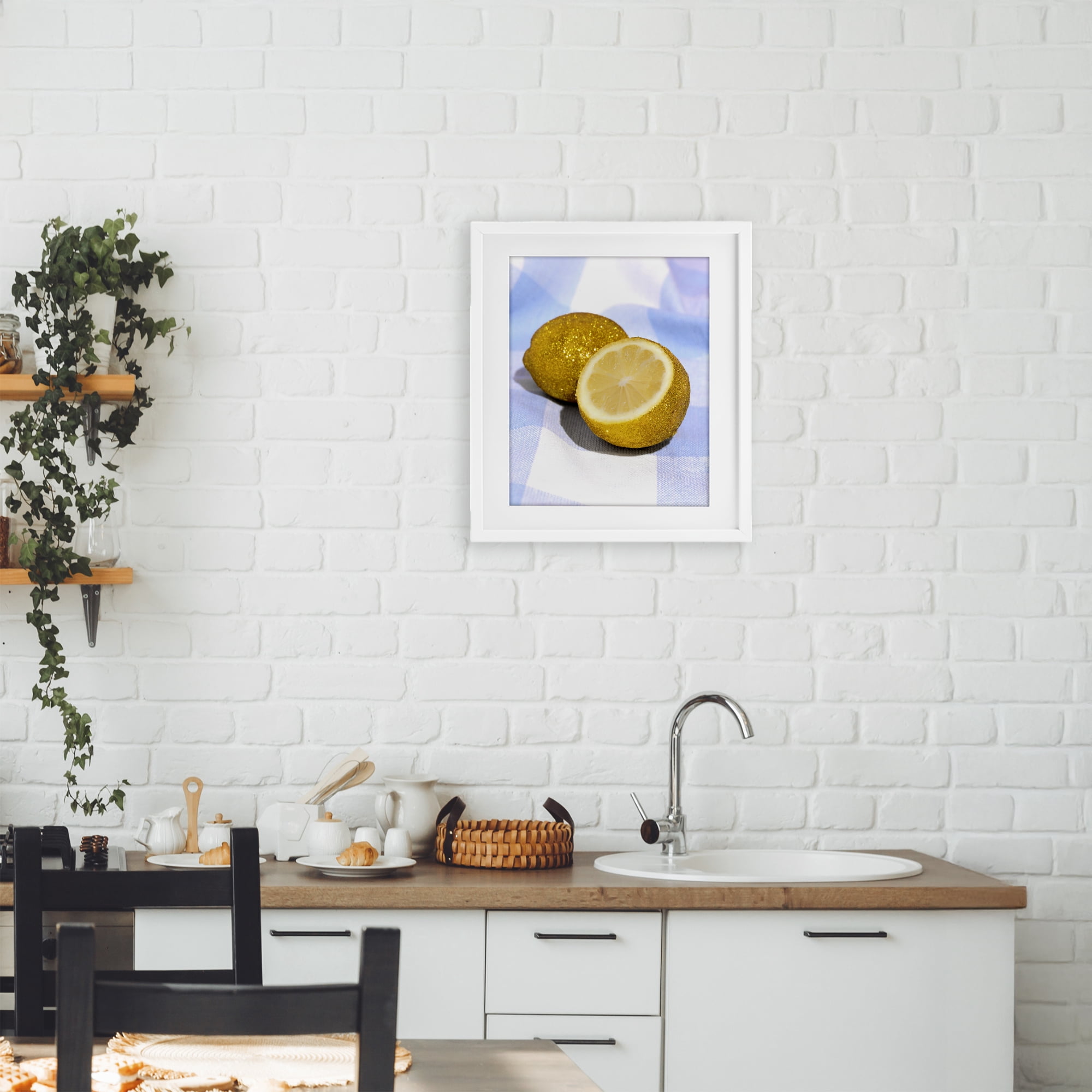 Stupell Industries Glimmer Lemon on Blue White Framed Print Under Glass, design by LISH Creative
