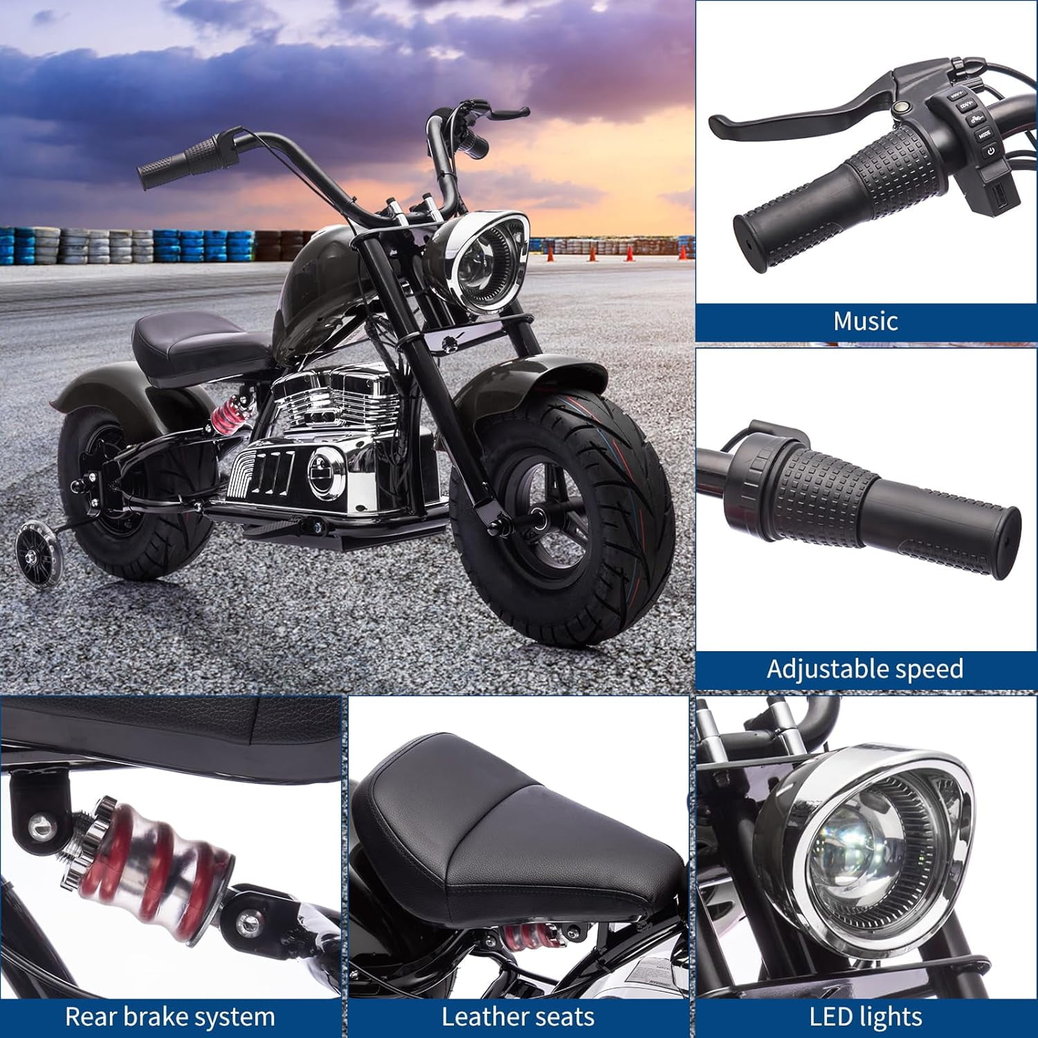 Rugerasy 36V 350W Ride On Off-Road Motorcycle,Electric Dirt Bike for Teens,Fast Speed 16.5mph with Music,Spring Suspension,Led Light,Black