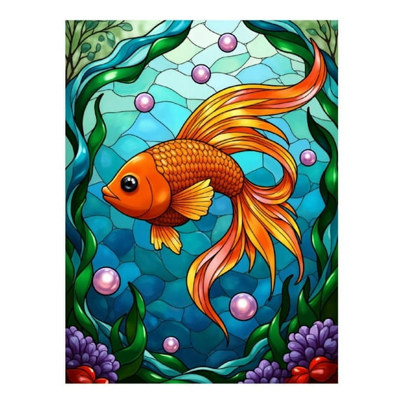 Diamond Art Kit for Adults, Orange Fish Stained Glass Art Diamond Painting for Adults Beginners, DIY Diamond Art Painting Kits, 5D Diamond Painting Crafts for Home Decor 12x16 Frameless