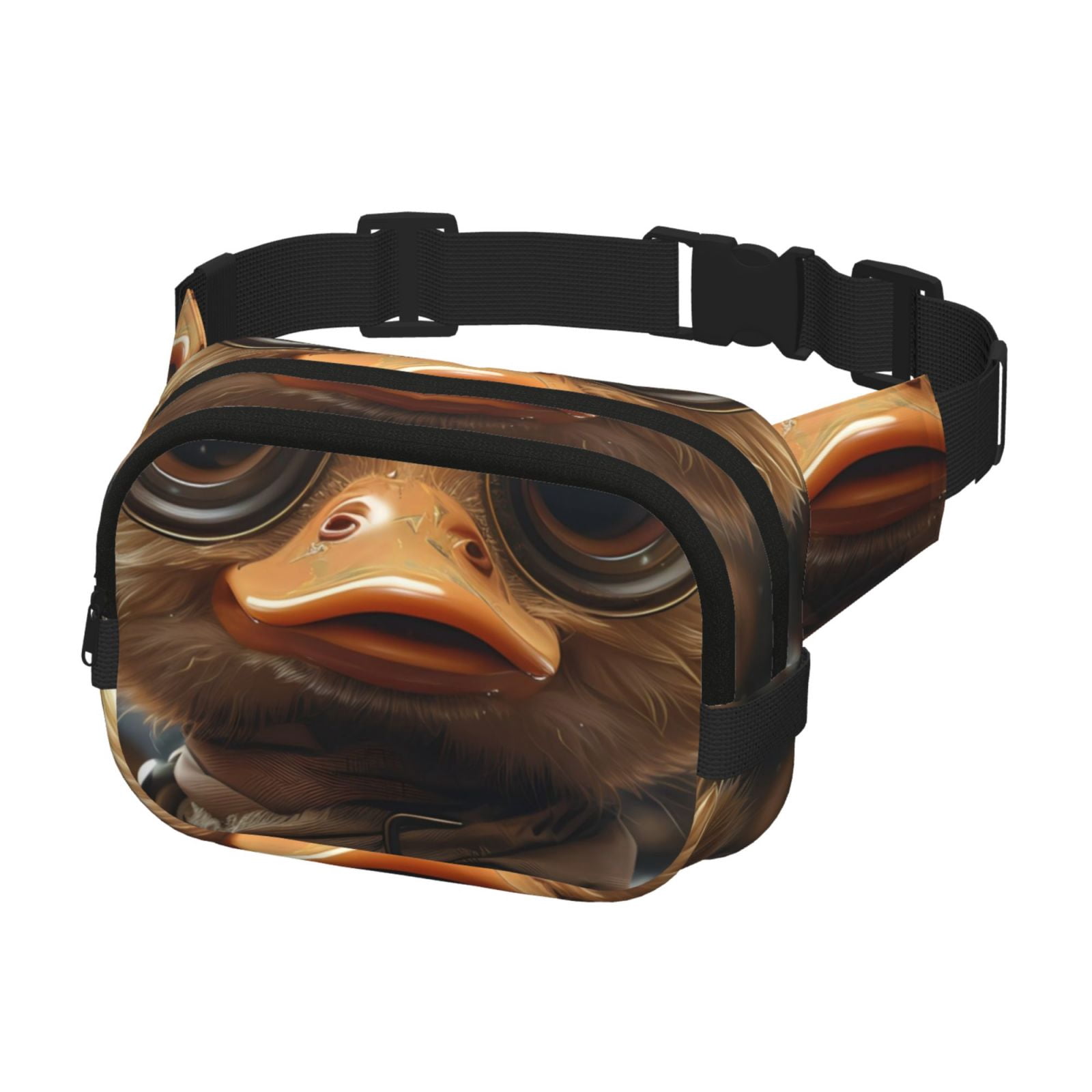 Picia Vintage Gentleman Duck Print Square Double-Layer Waist Bag Mini Adjustable Waist Belt Bag Exercise Running Travel Hiking