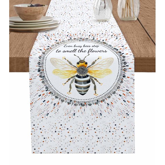 Table Runner 72 Inches Long for Kitchen Dining, Summer Bee Dresser Scarf Farmhouse, Dining Table Decorations for Wedding/Parties, Watercolor Polka Dots 16 x 72 In