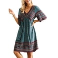 thumbnail image 3 of Frontwalk Women Midi Dress Short Sleeve Dresses Ladies Summer V Neck Boho Dress Casual Beach Floral Dress Malachite Green L, 3 of 5