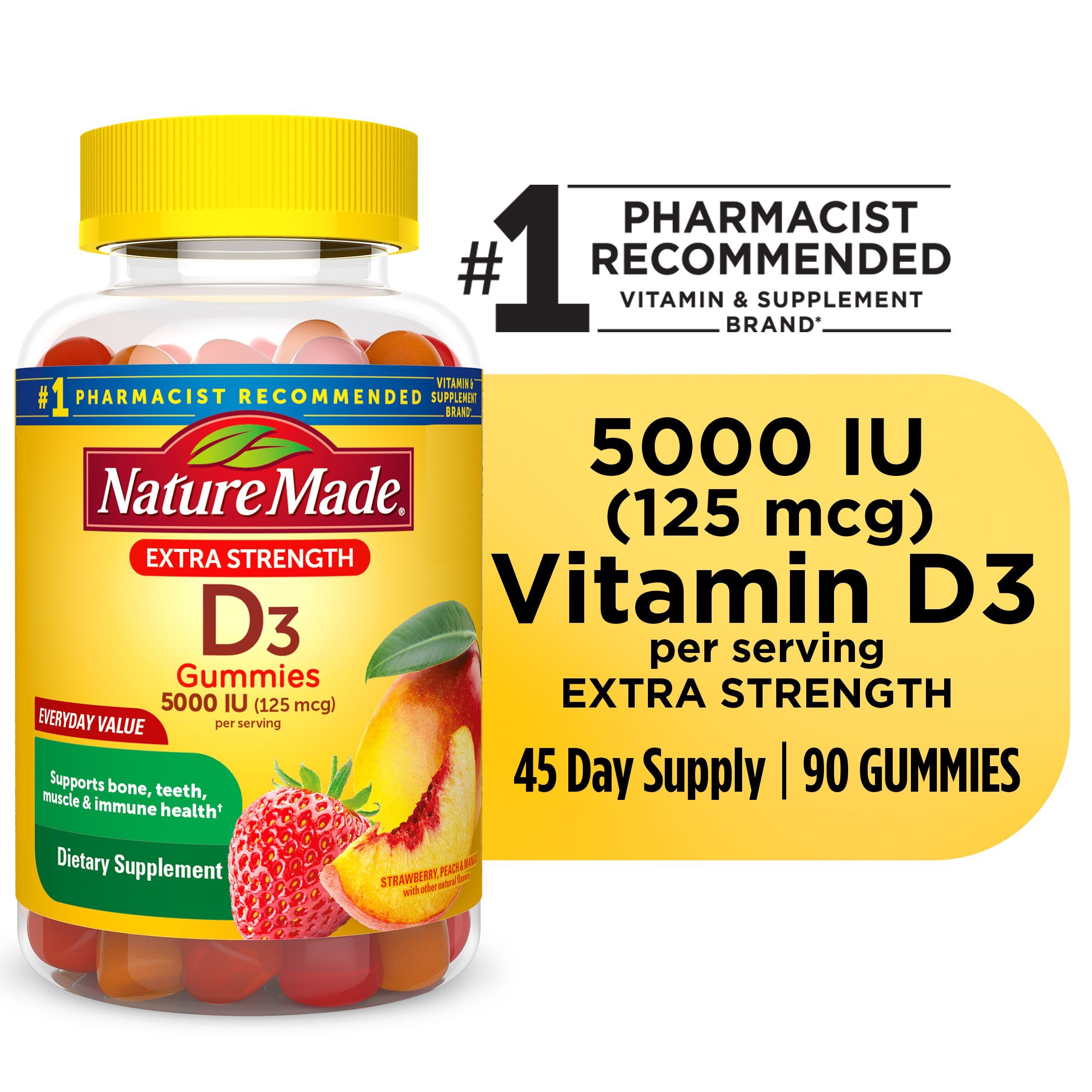 Nature Made Extra Strength Vitamin D3 5000 IU 125 Mcg Per Serving 