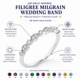thumbnail image 3 of JeenMata Art-Deco 0.25 Carat Round Brilliant Cut June Birthstone Filigree Milgrain Wedding Band in 18K White Gold Plating for Women, 3 of 11