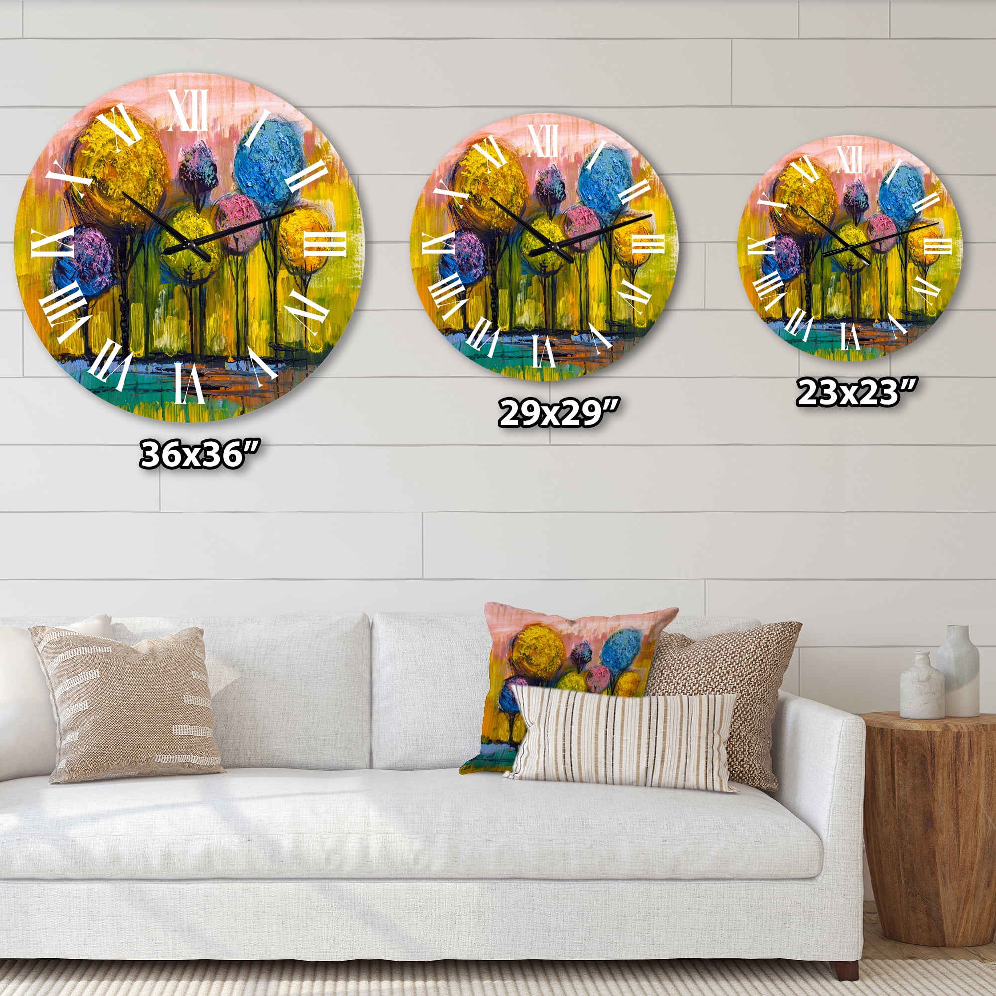 Designart 'Colourful Trees Impressionist Landscape Iv' Modern Wall Clock