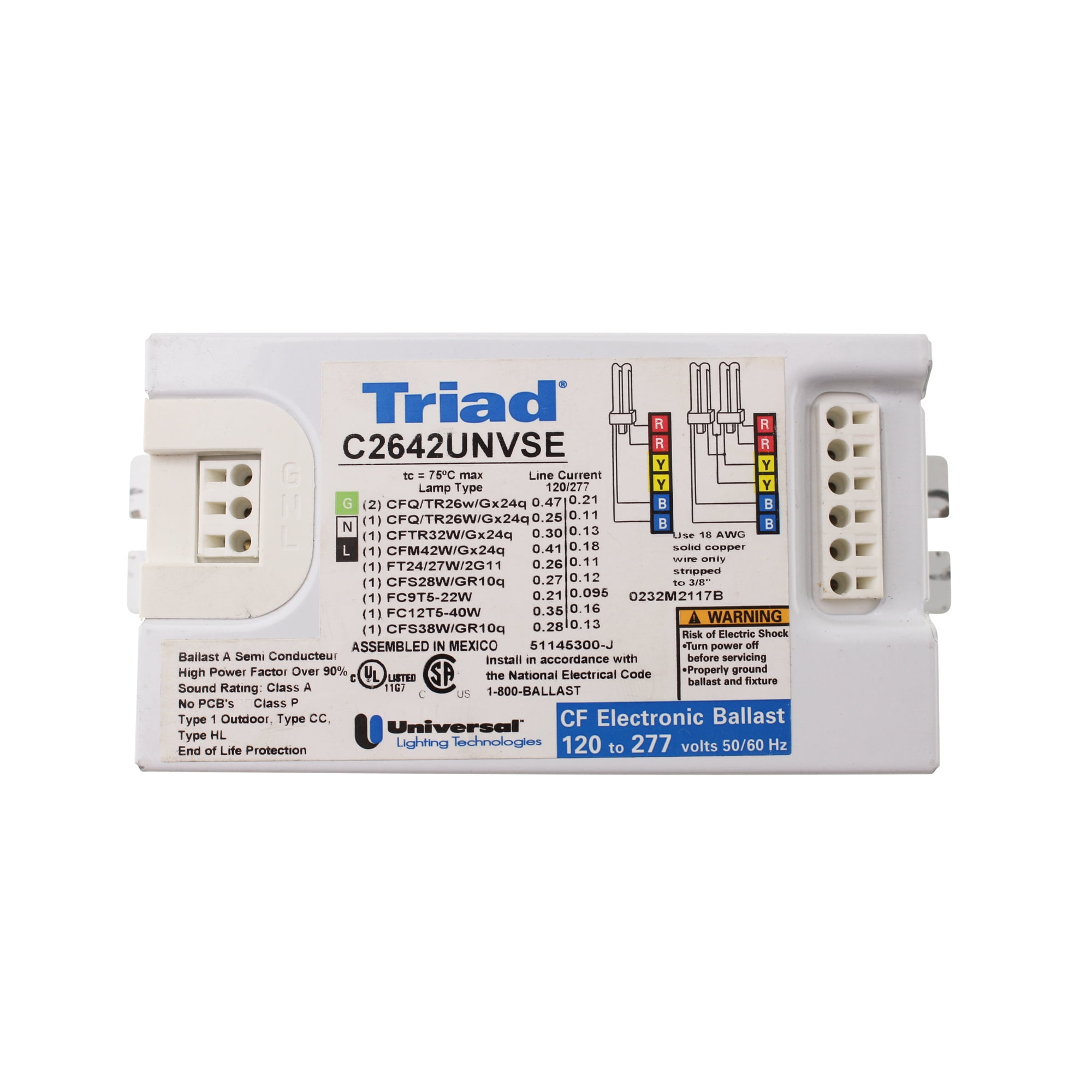 Universal C2642UNVSE Compact Fluorescent Ballast, 2 Lamp, 26W CFL, 120