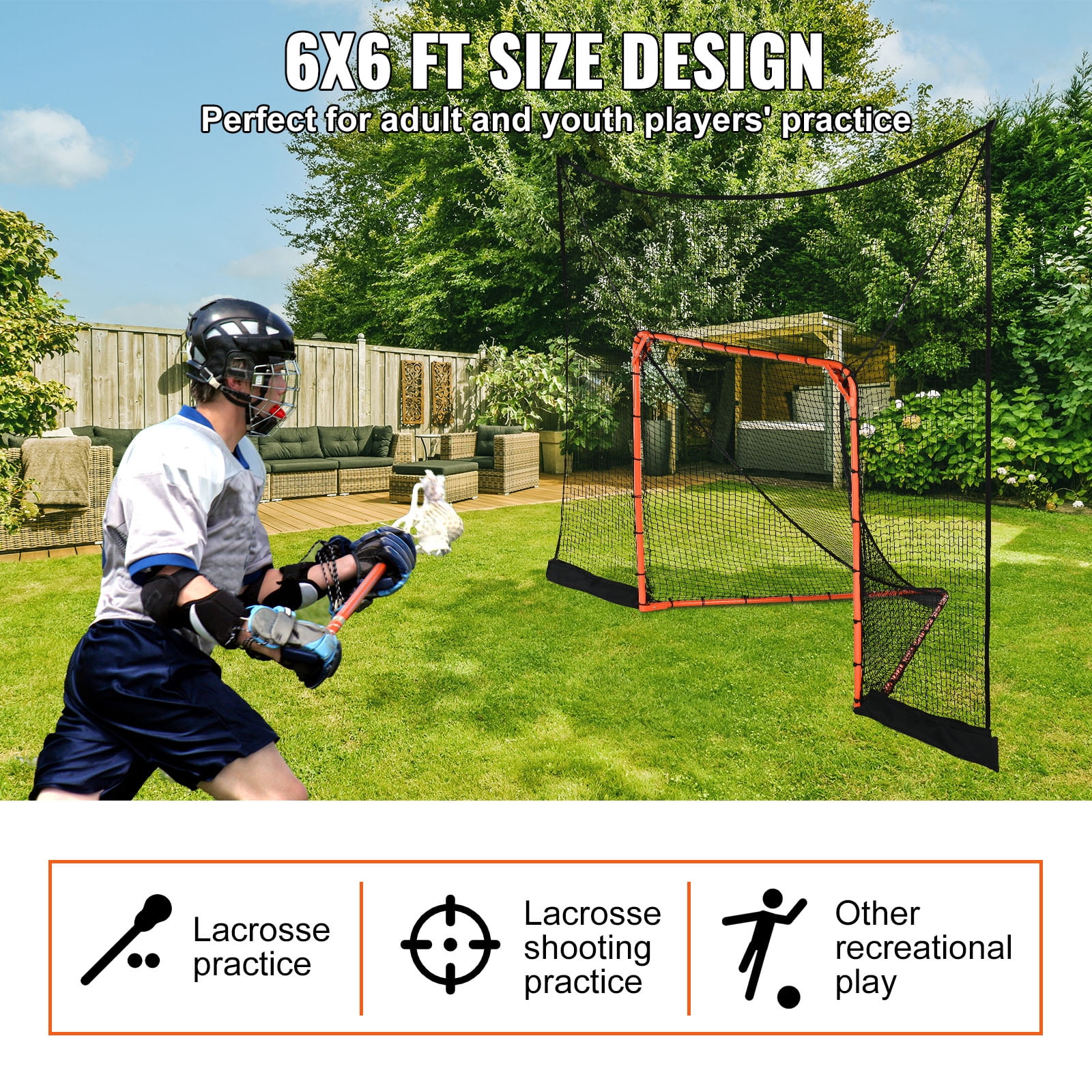 Lacrosse Shooting Target Backstop Net - Fits 6x6 FT Goal, Includes 12 Bungee Cords & 7 Throwing Targets