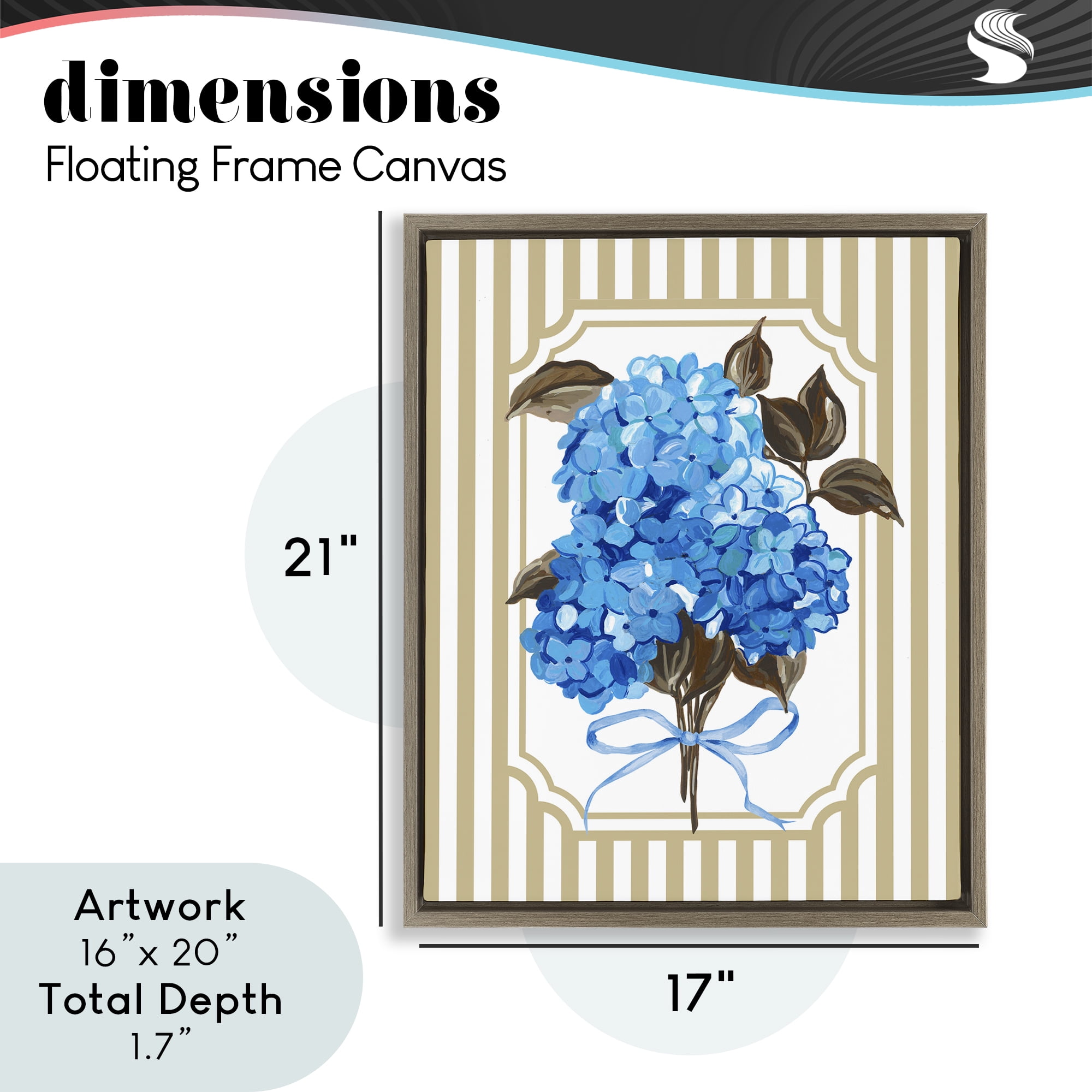 Blue Hydrangea Blossom Bow Brown Framed Floater Canvas Wall Art, design by Adonna Ebrahimi