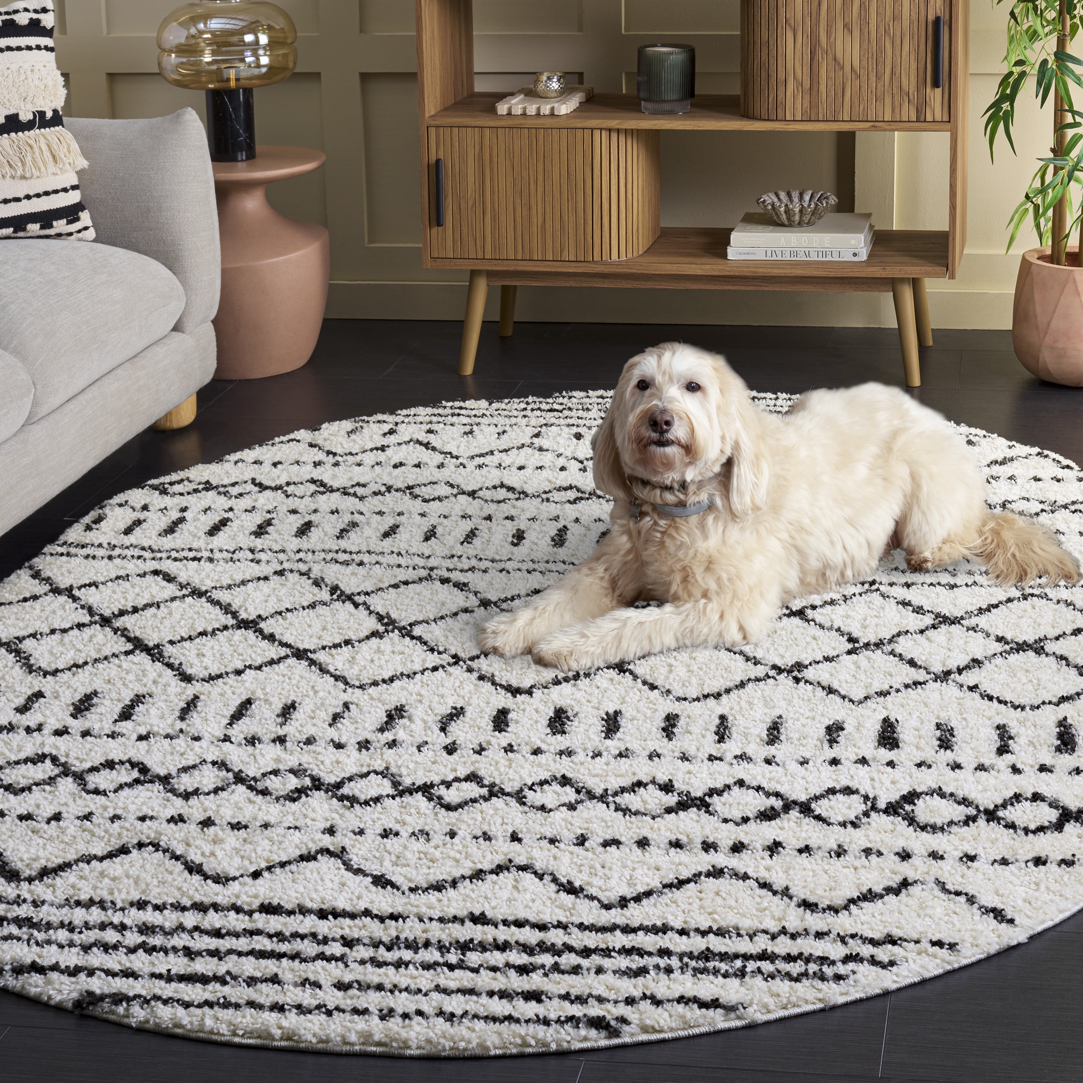 Safavieh Arizona Teagan Geometric Shag Area Rug, Ivory/Black, 6' x 8' Oval