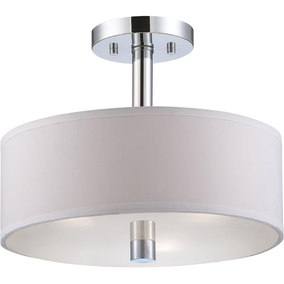 Cordova 13 in. 2-Light Chrome Transitional Entryway Semi-Flush Mount with White Fabric Shade