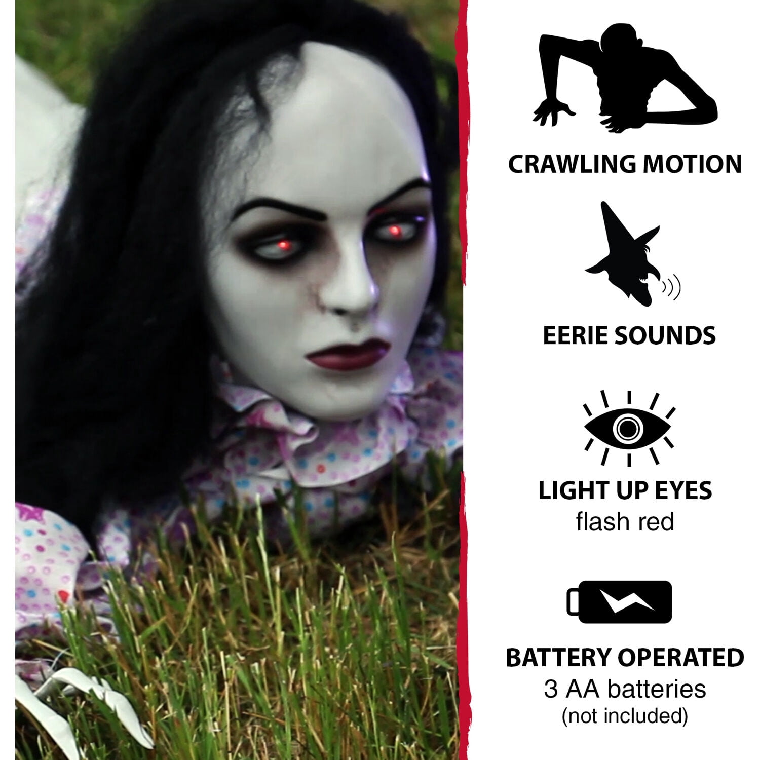 Haunted Hill Farm 5.25 ft Animatronic Haunted Crawling Lady, Indoor/Covered Outdoor Halloween Decoration, HHGBLADY-1LSA