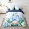 thumbnail image 2 of Feelyou Dreamy Castle Kids Bedding Comforter Set 7pcs, Cartoon Floral Flower Queen Bedding Sets, Fairy Tale Princess Style Reversible Queen Sheet Sets, Ultra Soft Bedroom Decor, 2 of 7