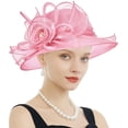 thumbnail image 1 of RZTA Sombrero de vestir de iglesia Kentucky Derby para mujer, ala ancha, flor de hoja, sombrero de despedida de soltera, 1 of 1