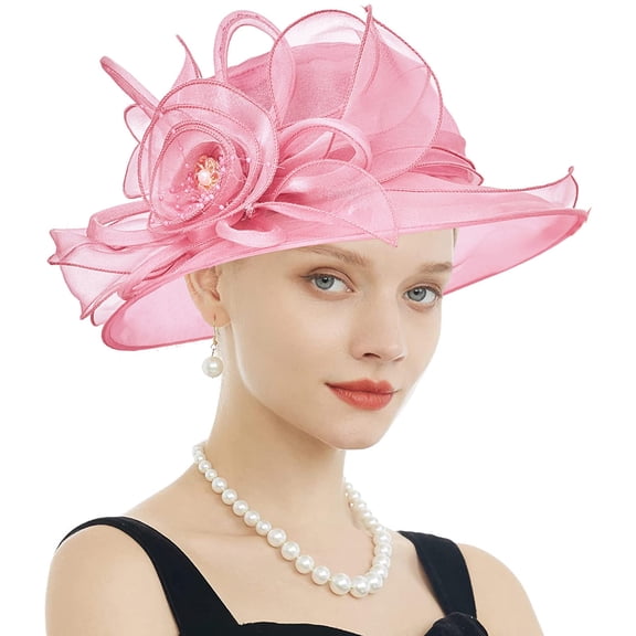 RKLIKEE Women's Derby Church Dress Hat Wide Brim Leaf Flower Bridal Shower Hat