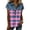*10-Hot Pink, variant on Women's Denim-Look Color Block Henley Top, Ladies' Rolled Cap Sleeve Collared Blouse, Casual V-Neck Plaid Tunic For Women,Multicolor,S-5XL