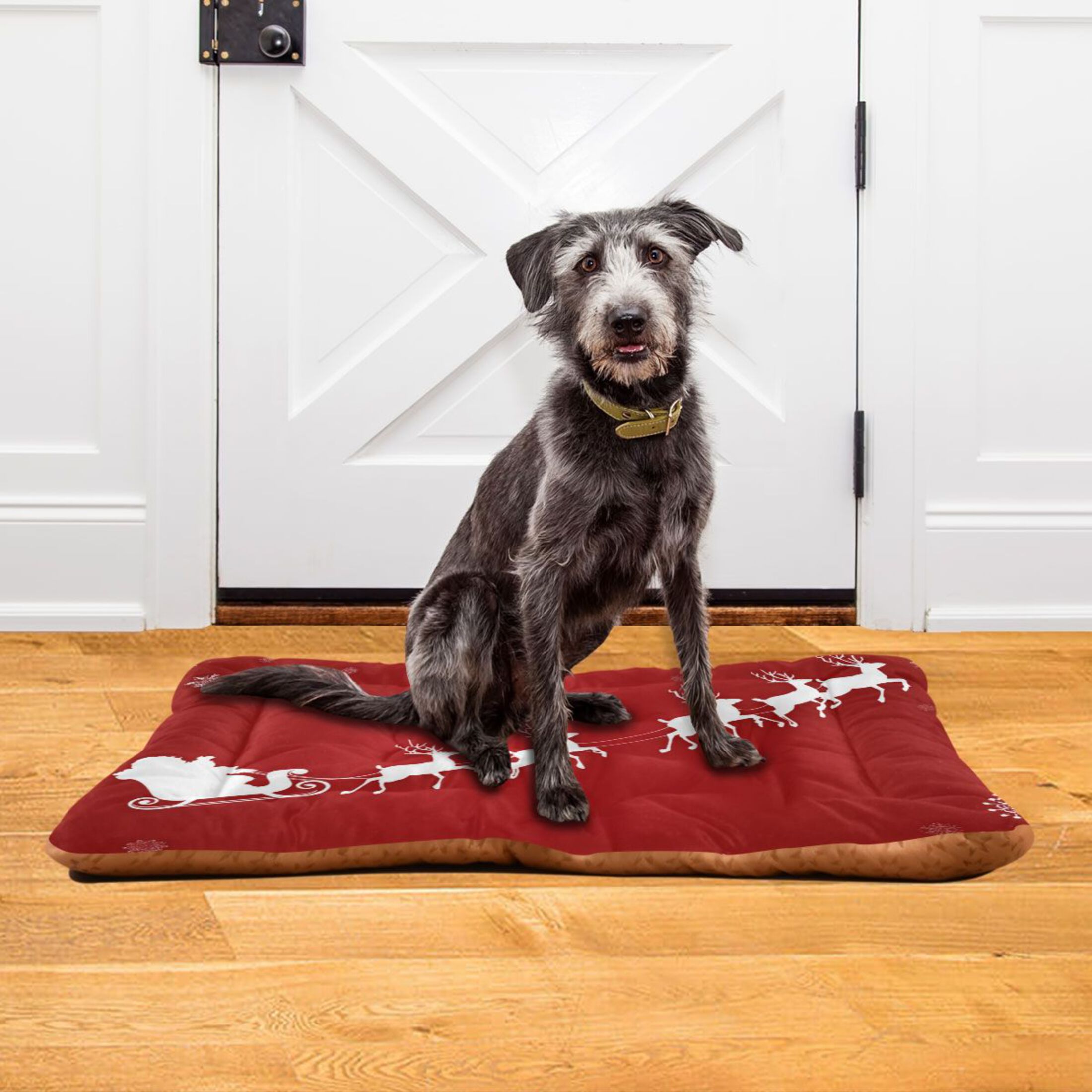 Cozy Mat Pet Bed Indoor Outdoor Warm Soft For Cat Dog Puppy(S/M) Red Background with White Snowflakes