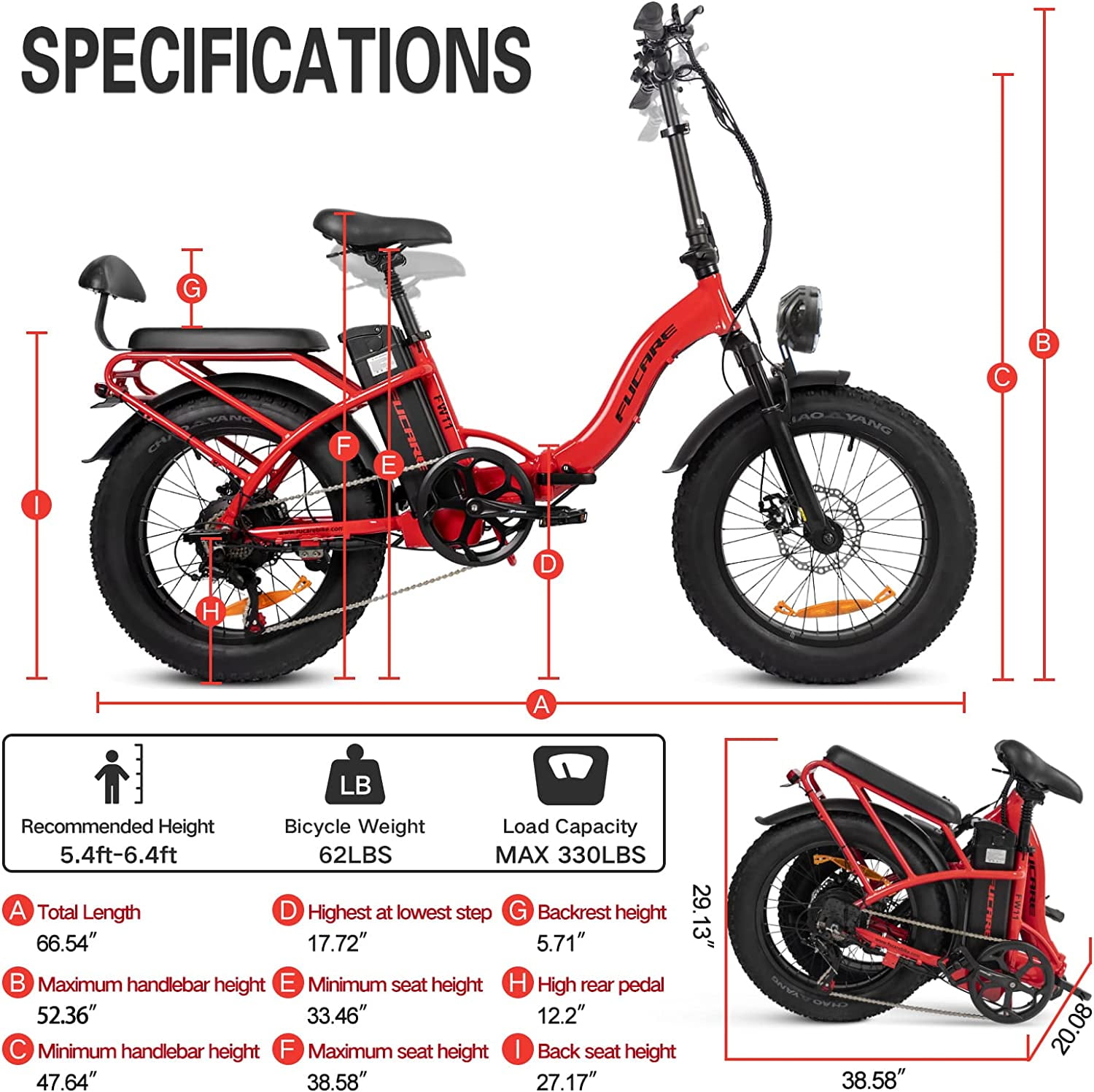 Buy Fucare Electric Bikes for Adults, 750W Fat Tire Ebike, Folding