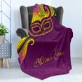thumbnail image 4 of Mardi Gras Soft Flannel Fleece Throw Blanket, Colorful Lace Style Corner Ornaments Calligraphy and Dotted Design, Cozy Plush for Indoor and Outdoor Use, 60" x 80", Purple Yellow Green, by Ambesonne, 4 of 5