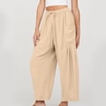 thumbnail image 4 of EDFBUYKRS Female Women Pants Casual Womens Pants Petite Plus Women's Casual Wide Leg Pants High Waist Drawstring Loose Fit Trousers with Pockets L, 4 of 9