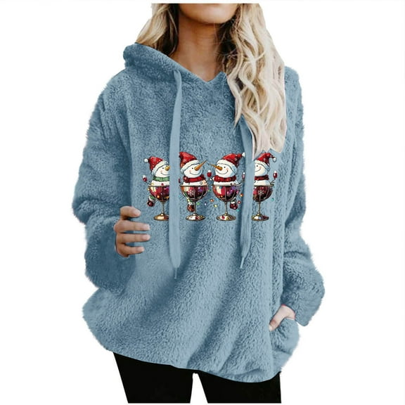 SCSAlgin Christmas Women's Sweatshirt Sherpa Fleece Hoodie Oversized Pullover Fuzzy Pajama Tops