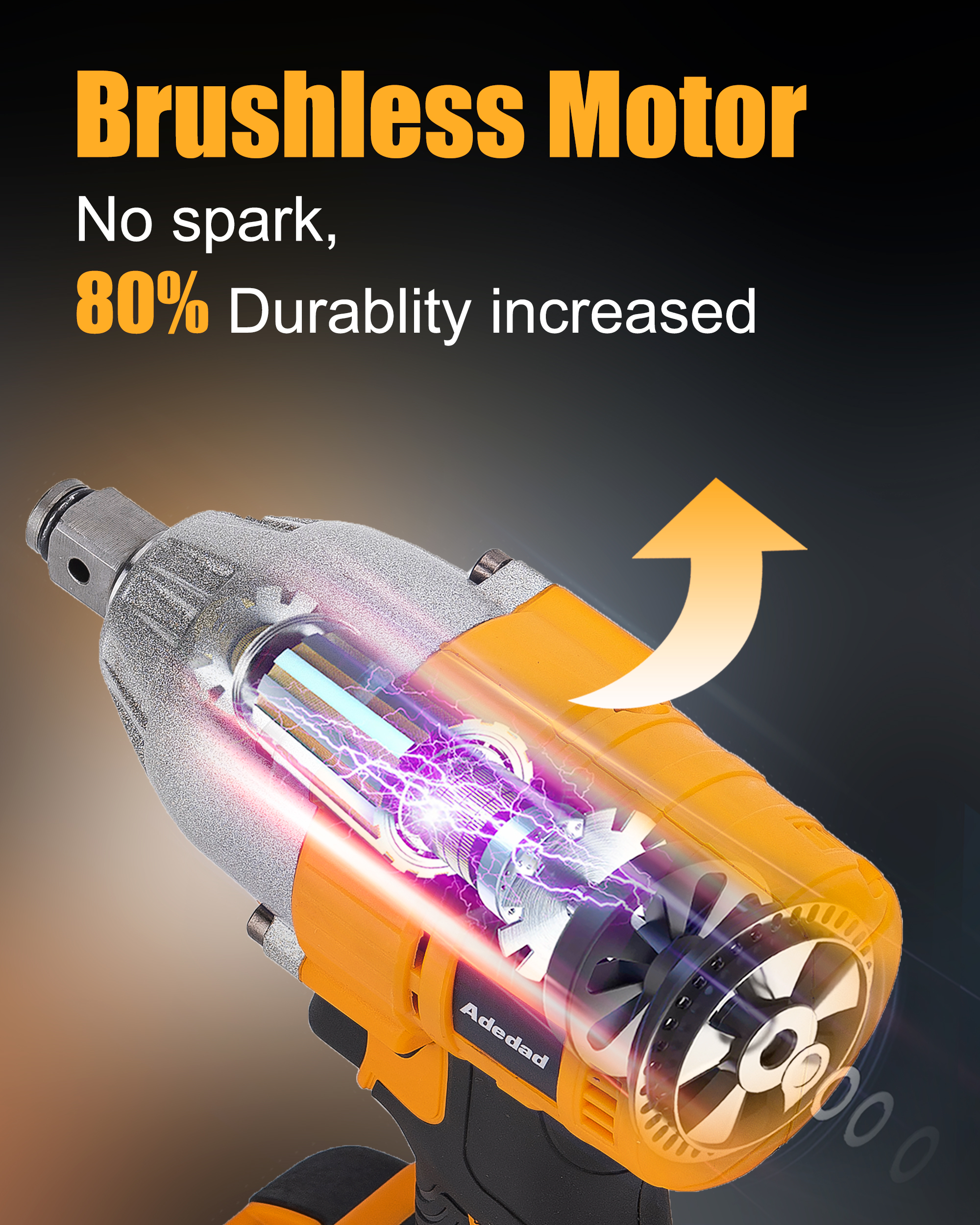 Adedad 20V Cordless Impact Wrench 1/2", 400N.m Brushless Impact Drill Driver with 4.0Ah Battery