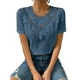 thumbnail image 3 of Women'S Short Sleeve Tunic Tank Tops Casual Lace Shirt Blouses Blue XL, 3 of 9