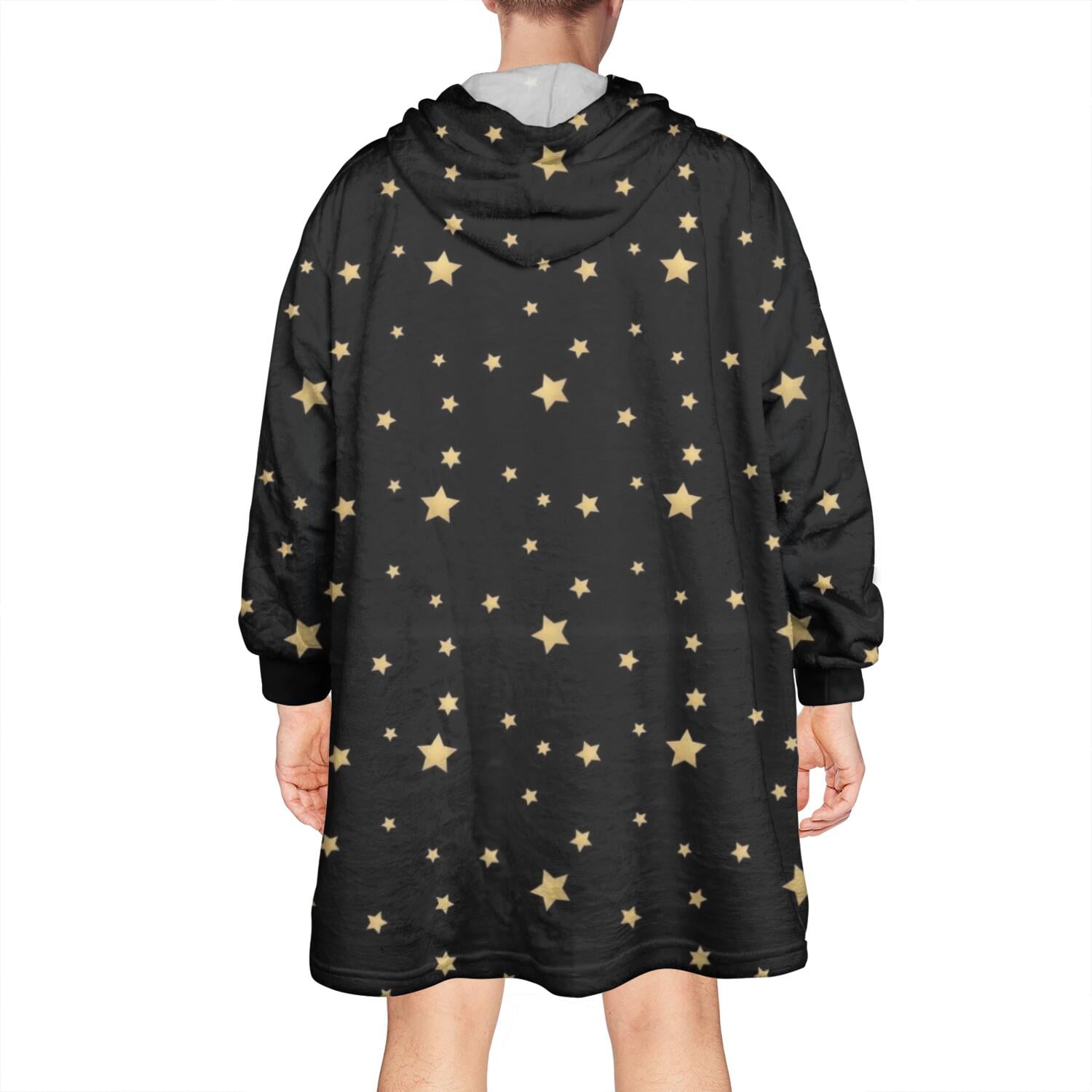 Wearable Oversized Blanket,Black Gold Star Pattern Wearable Blanket Hoodie for Adults,Cozy Hooded Blankets with Super Pockets,Super Warm Fuzzy Pullover for Women & Men
