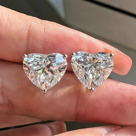 3CT Heart Cut Solitaire Lab Created Diamond Stud Earrings 14k White Gold Finish