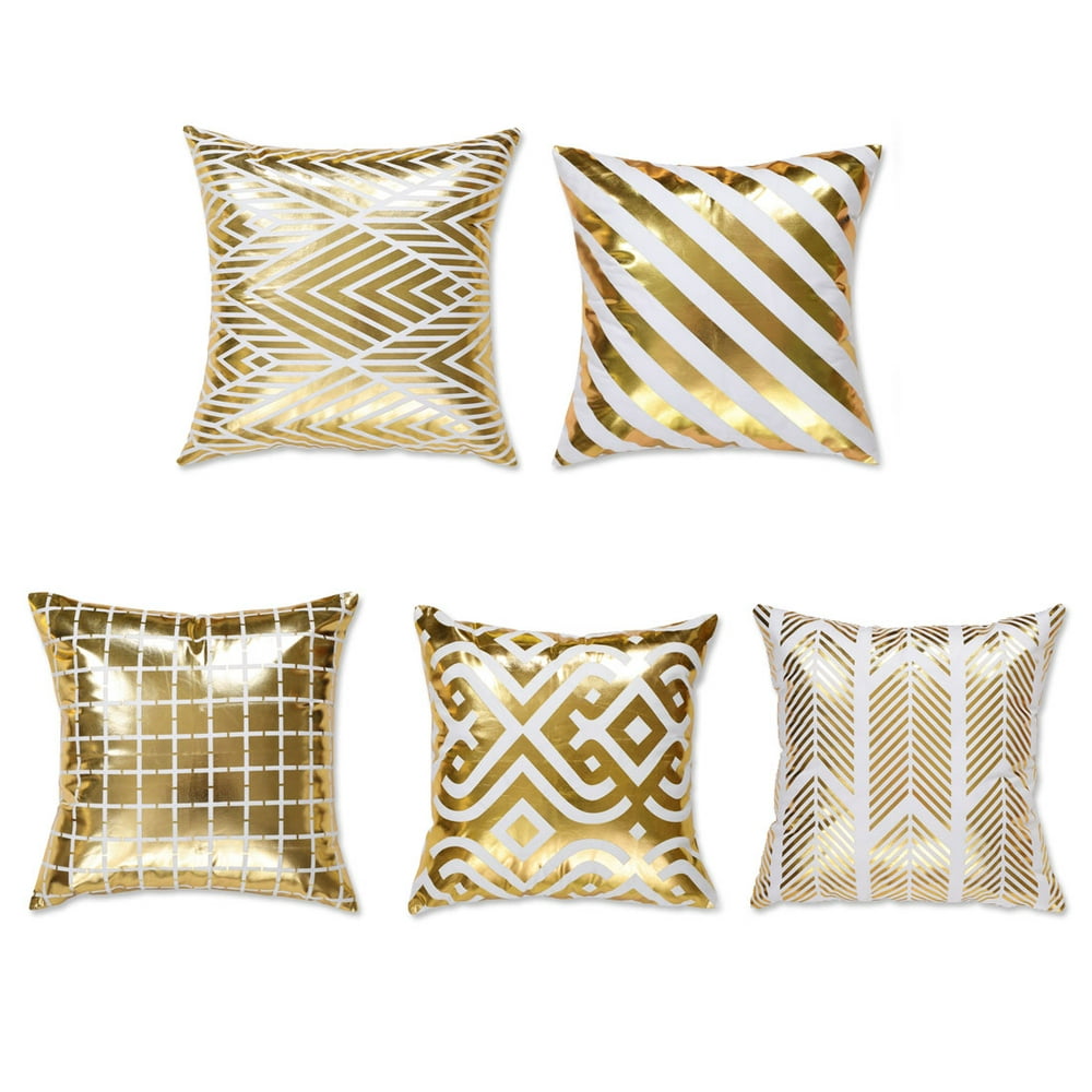 Set of 4 Gold Throw Pillow Covers Bronzing Flannelette Home Pillowcase