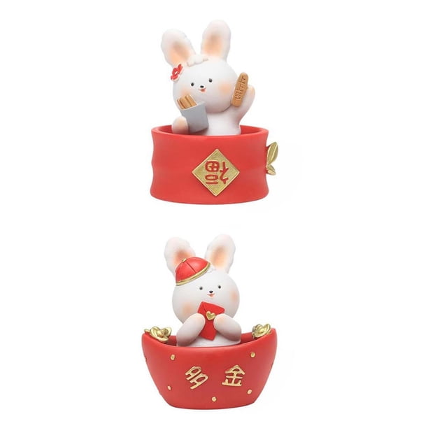 2 figuras de conejo chino para decoración de interiores, de resina. Estilo D