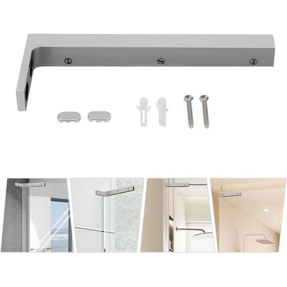 Frameless Glass Clamp L Shape Stabilizer Mounting Bracket,Glass Door L-Shape Stabilizing Bracket, Glass Support Bracket Stabilizer Mounting Bracket (Silver,Right Side)