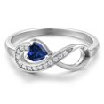 thumbnail image 3 of Gem Stone King 925 Sterling Silver Blue Created Sapphire Infinity Ring for Women (0.67 Cttw, Heart Shape 4MM, Gemstone September Birthstone, Size 9), 3 of 6