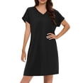 thumbnail image 1 of V Cuello Vestido Casual para las Mujeres Color Sólido Manga Corta Mini Vestido Ligero Verano, Vestido de Manga Corta para las Mujeres, 1 of 5