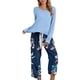 thumbnail image 1 of Conjunto de pijama de manga larga para mujer, informal, lavable a máquina, con cuello redondo, 1 of 6